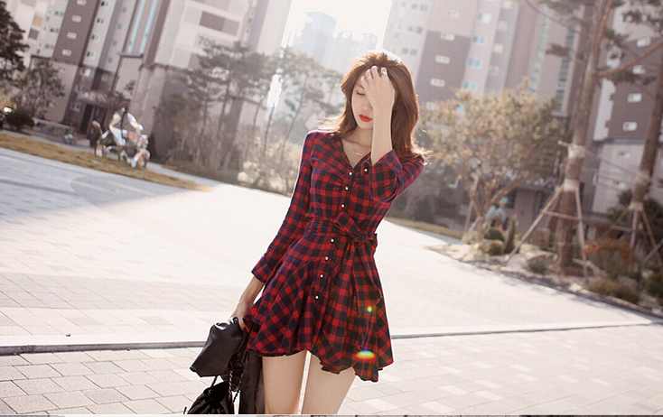 WD6207 Pretty Checker Dress Red